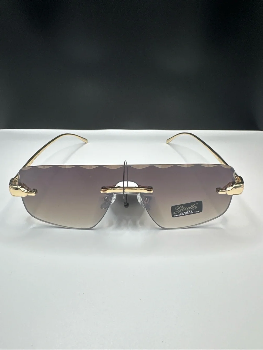 Rimless Gradient Brown Sunglasses with Gold Accents